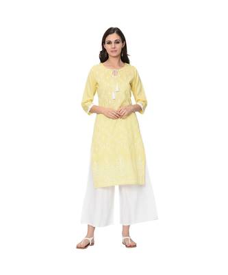Women's Yellow Khadi Print Straight Polysilk Kurta Palazzo Set 2