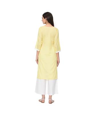 Women's Yellow Khadi Print Straight Polysilk Kurta Palazzo Set 3