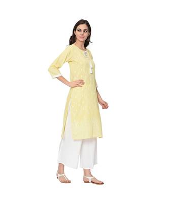 Women's Yellow Khadi Print Straight Polysilk Kurta Palazzo Set 5