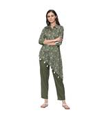 Women's Green Khadi Print Straight Polysilk Kurta Pant Set