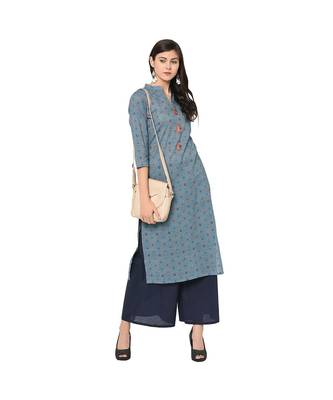 Women's Blue Color Straight Digital Print Kurti 1