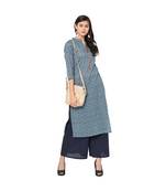 Women's Blue Color Straight Digital Print Kurti