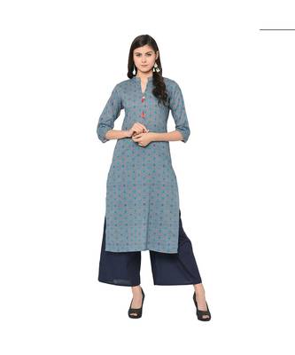 Women's Blue Color Straight Digital Print Kurti 2