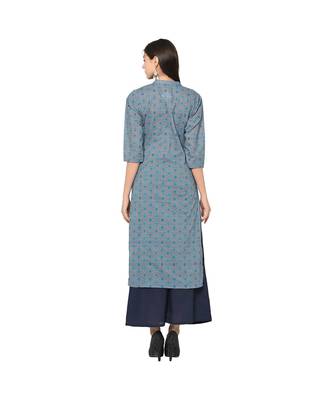 Women's Blue Color Straight Digital Print Kurti 3