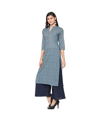 Women's Blue Color Straight Digital Print Kurti 4
