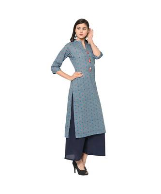 Women's Blue Color Straight Digital Print Kurti 5