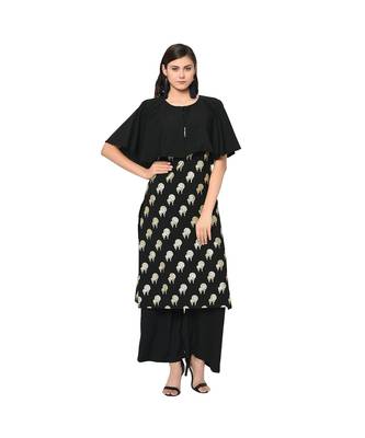 Women's Black Color Straight Foil Print Kurta 1
