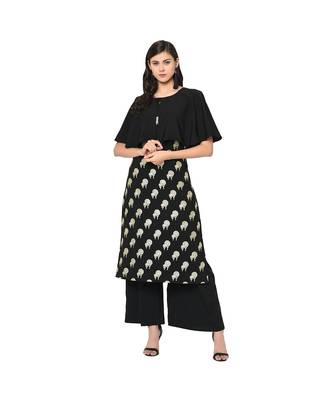 Women's Black Color Straight Foil Print Kurta 2