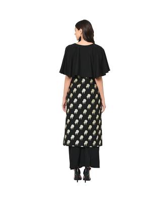 Women's Black Color Straight Foil Print Kurta 3