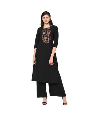 Women's Black Color Straight Foil Print Kurti 1
