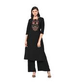 Women's Black Color Straight Foil Print Kurti