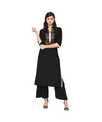Women's Black Color Straight Foil Print Kurti 1