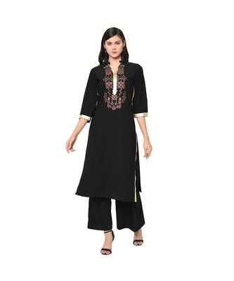 Women's Black Color Straight Foil Print Kurti 2