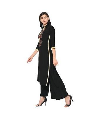 Women's Black Color Straight Foil Print Kurti 4