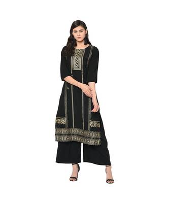 Women's Black Color Straight Foil Print Kurti 1