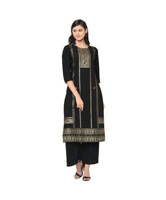 Women's Black Color Straight Foil Print Kurti 2