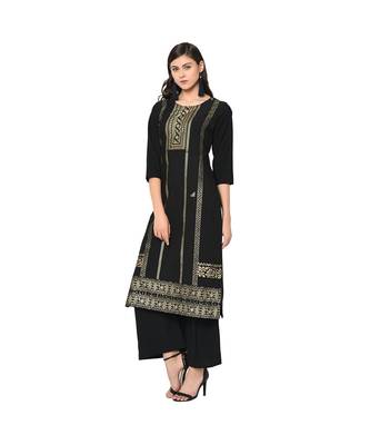 Women's Black Color Straight Foil Print Kurti 4