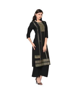 Women's Black Color Straight Foil Print Kurti 5