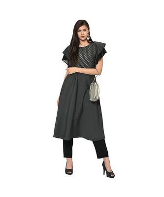 Women's Grey Color Flared Foil Print Kurta 1
