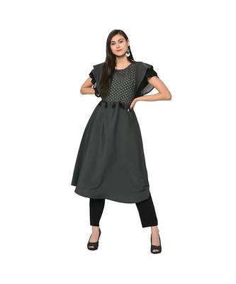 Women's Grey Color Flared Foil Print Kurta 2