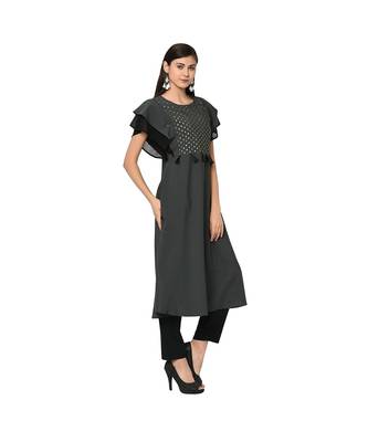 Women's Grey Color Flared Foil Print Kurta 4