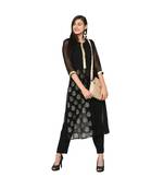 Women's Black Color Flared Foil Print Kurti