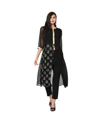 Women's Black Color Flared Foil Print Kurti 2