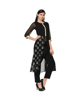 Women's Black Color Flared Foil Print Kurti 4