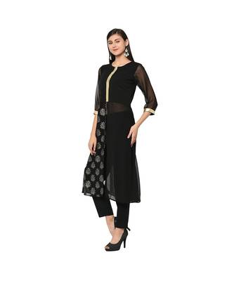 Women's Black Color Flared Foil Print Kurti 5