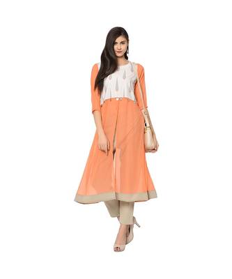 Women's Orange Color Flared Digital Print Kurti 1