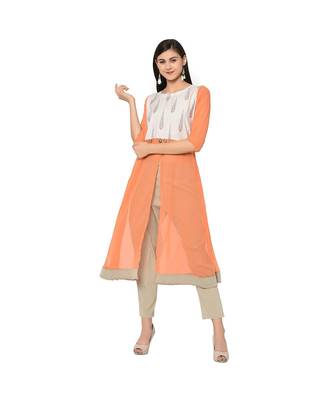Women's Orange Color Flared Digital Print Kurti 2