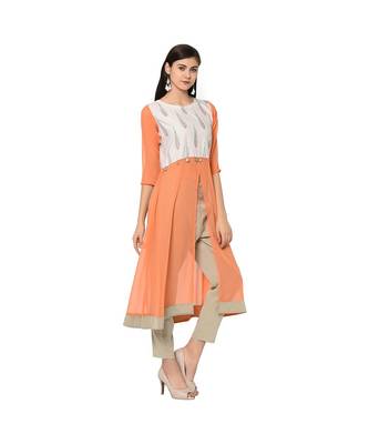 Women's Orange Color Flared Digital Print Kurti 4