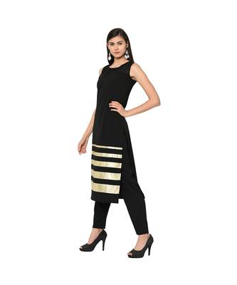 Women's Black Color Straight Foil Print Kurta 5