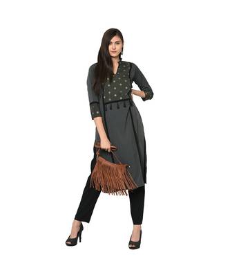 Women's Grey Color Straight Foil Print Kurta 1