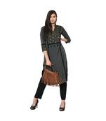 Women's Grey Color Straight Foil Print Kurta