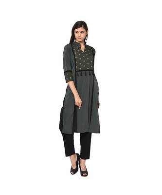 Women's Grey Color Straight Foil Print Kurta 2