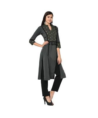 Women's Grey Color Straight Foil Print Kurta 4