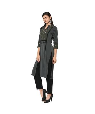 Women's Grey Color Straight Foil Print Kurta 5