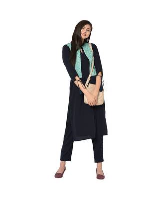 Women's Navy Blue Color Straight Digital Print Kurti 1