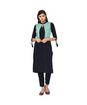 Women's Navy Blue Color Straight Digital Print Kurti 2