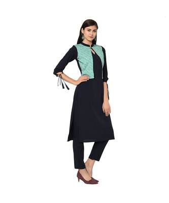 Women's Navy Blue Color Straight Digital Print Kurti 4