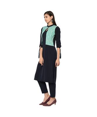Women's Navy Blue Color Straight Digital Print Kurti 5