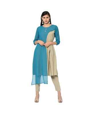 Women's Sky Blue Color Flared Solid Kurta 1