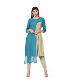Women's Sky Blue Color Flared Solid Kurta