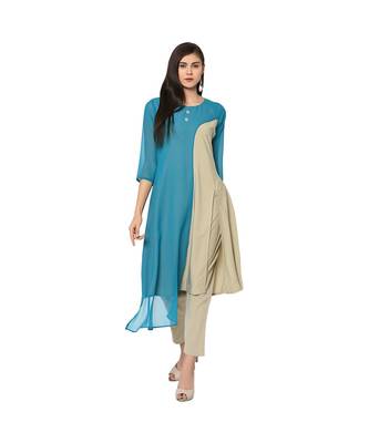 Women's Sky Blue Color Flared Solid Kurta 2