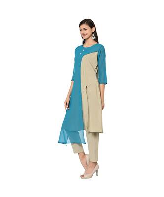 Women's Sky Blue Color Flared Solid Kurta 5