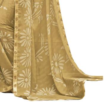Yellow printed georgette saree with blouse 3