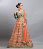 Peach Embroidered Silk Semi Stitched Lehenga
