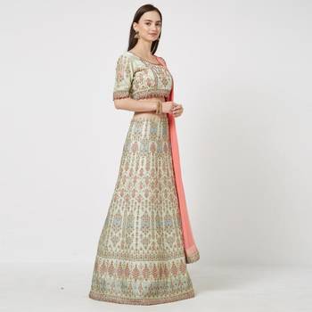 Light Green Embroidered Silk Semi Stitched Lehenga 2