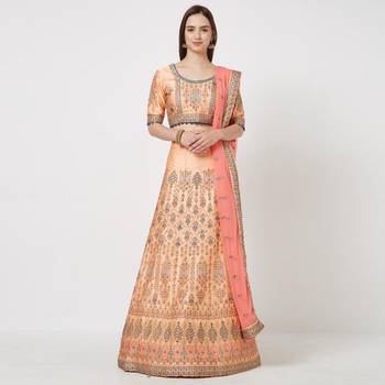 Peach Embroidered Silk Semi Stitched Lehenga 1